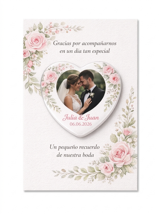 imán Bodas personalizado forma de corazón detalles regalos eventos