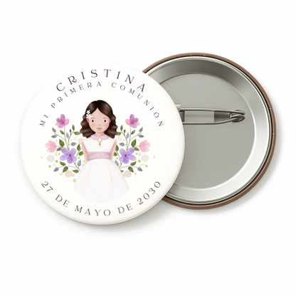 Chapas para comuniones contexto y dibujo de niña bautizos gordas regalos celebraciones detalles
