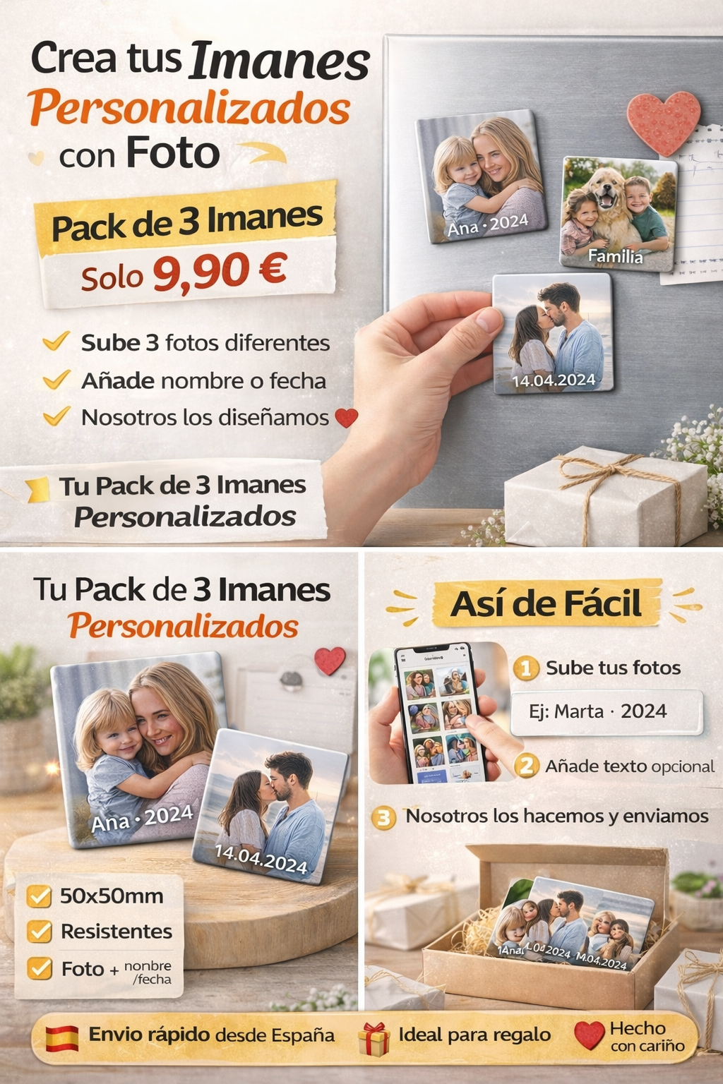 Pack de 3 imanes personalizados con foto