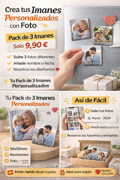 Pack de 3 imanes personalizados con foto