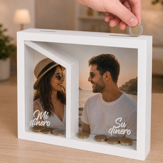Hucha doble personalizada con foto | Mi dinero · Su dinero