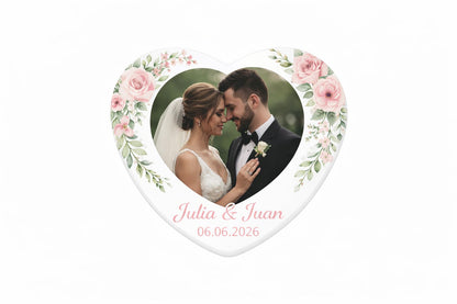 Imán boda corazón personalizado