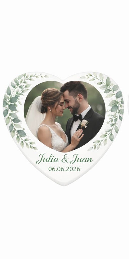 Imán boda corazón personalizado