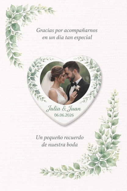 Imán boda corazón personalizado