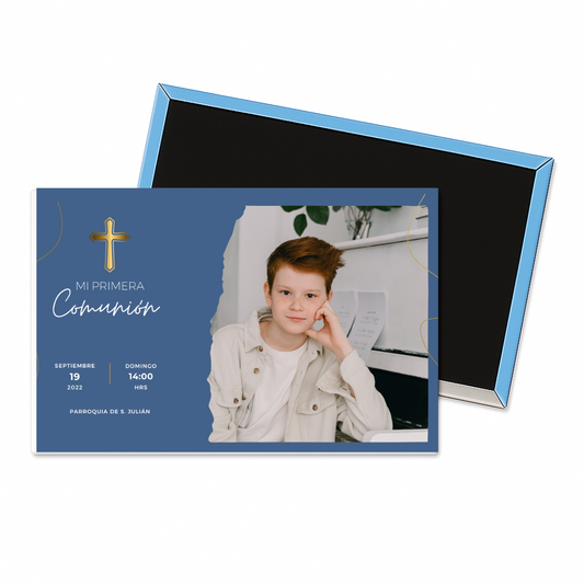 Imán para comuniones rectangular con la foto y texto bodas bautizo regalos de