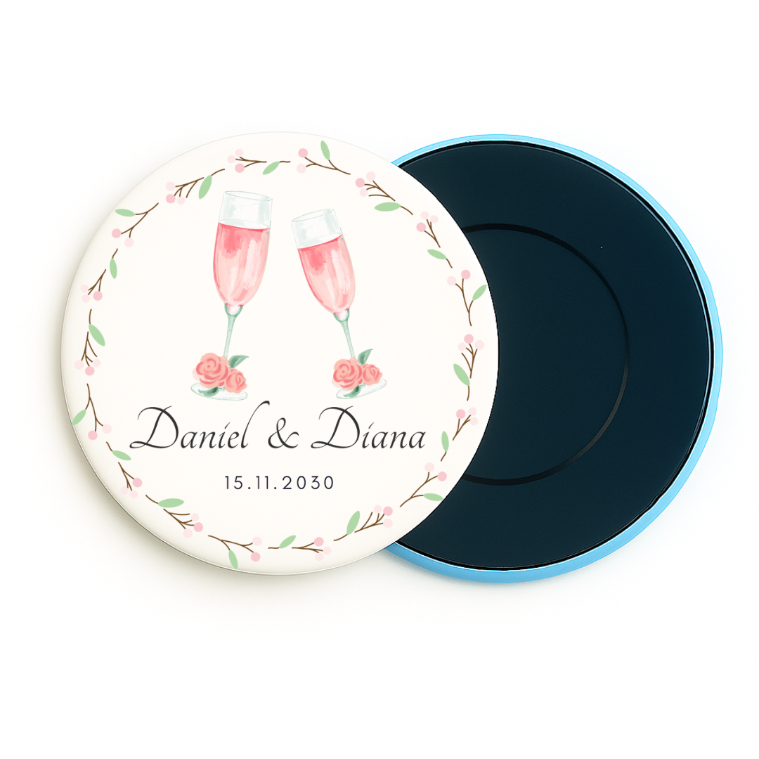 Imán personalizado para bodas con dibujo y texto detalles regalos eventos