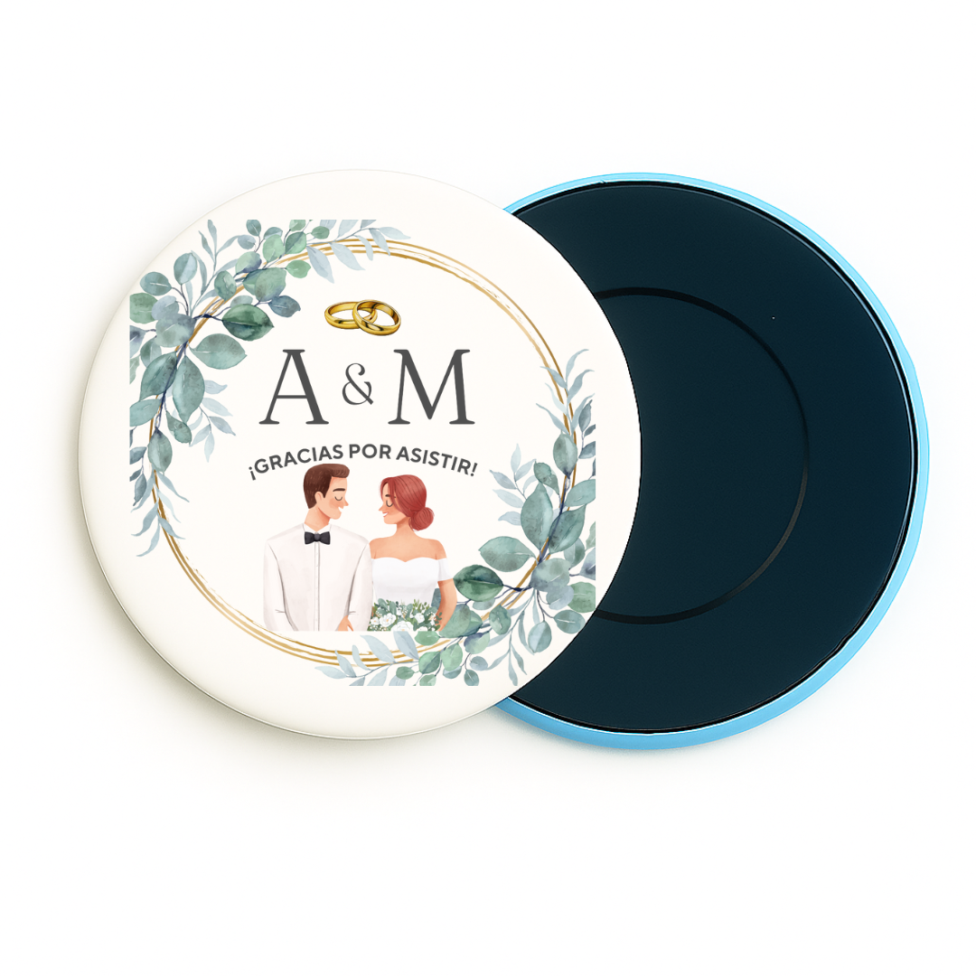 Imanes para bodas personalizados con un dibujo y texto evento regalos detalles festividades y frigoríficos