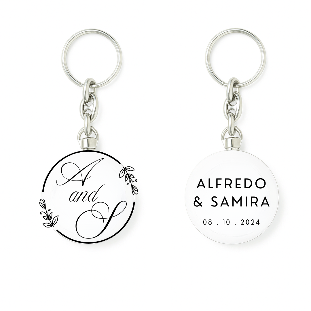 Llavero para bodas con iniciales nombres y fecha por las dos caras bodas bautizos comuniones eventos detalles regalos