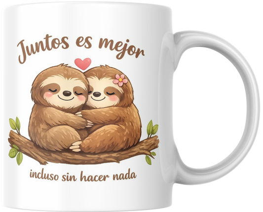 Taza de cerámica blanca de 350 ml con dibujo de dos perezosos juntos para salvar en ti y regalos 