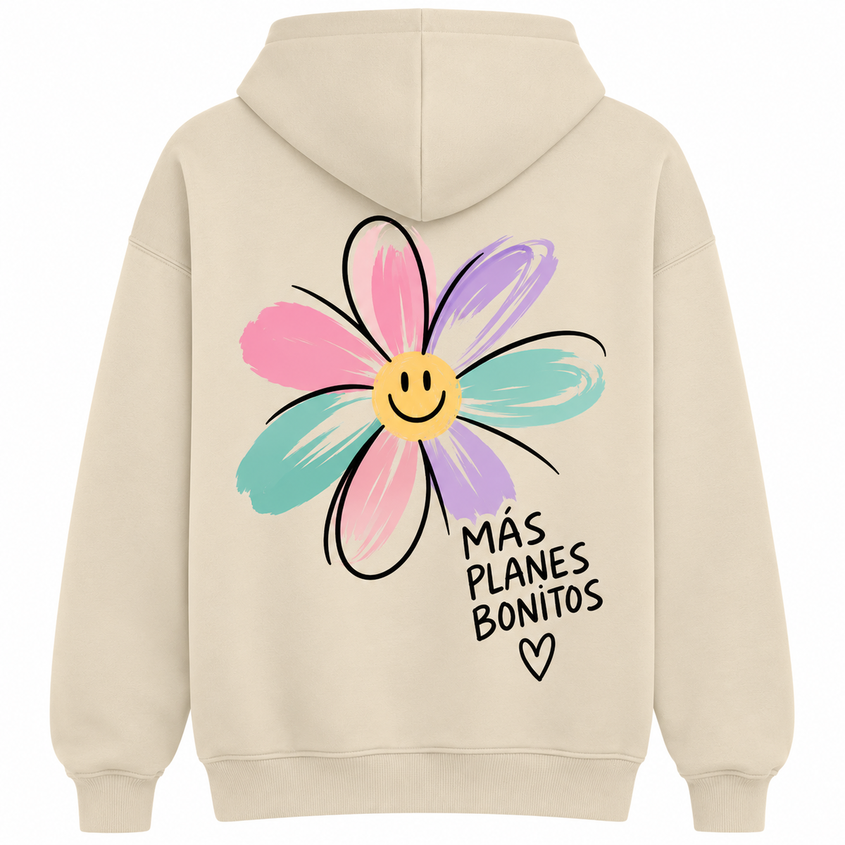 Sudadera Oversize con Capucha Beige “Más Planes Bonitos”