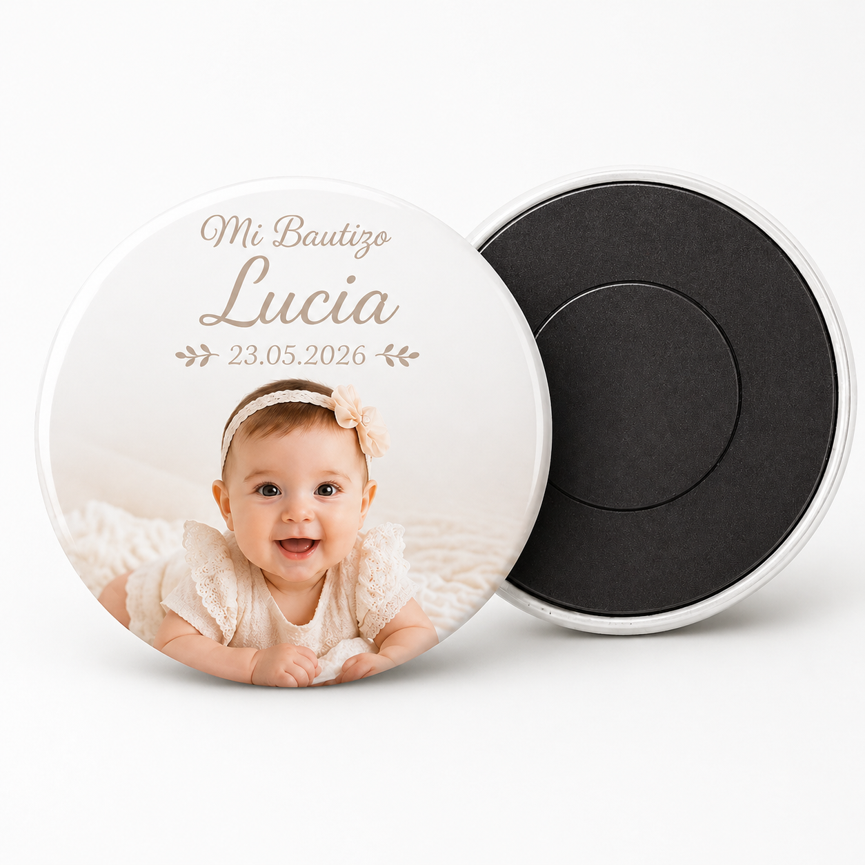 “imán de bautizo personalizado con foto”