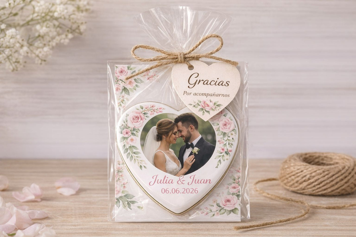 Imán boda corazón personalizado