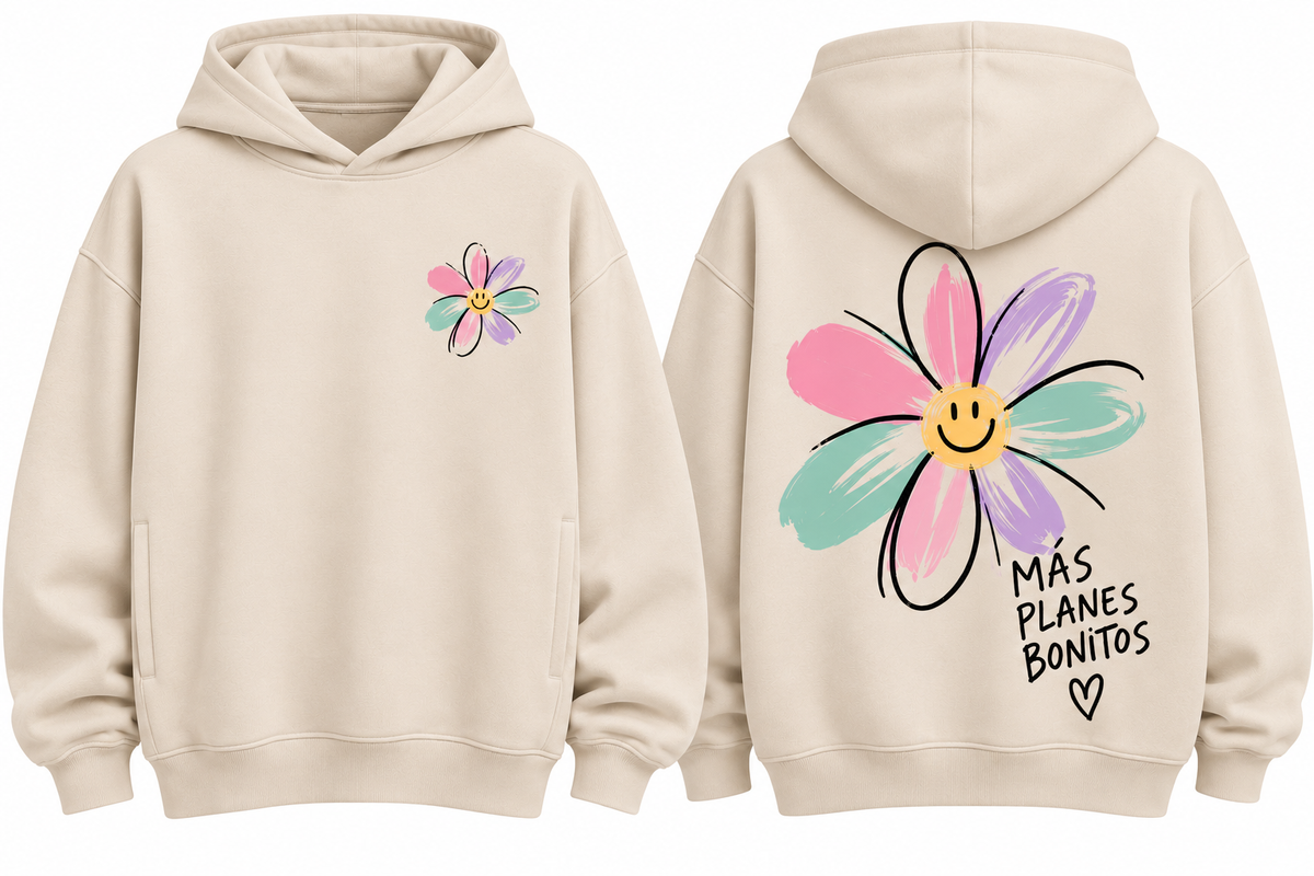 Sudadera Oversize con Capucha Beige “Más Planes Bonitos”