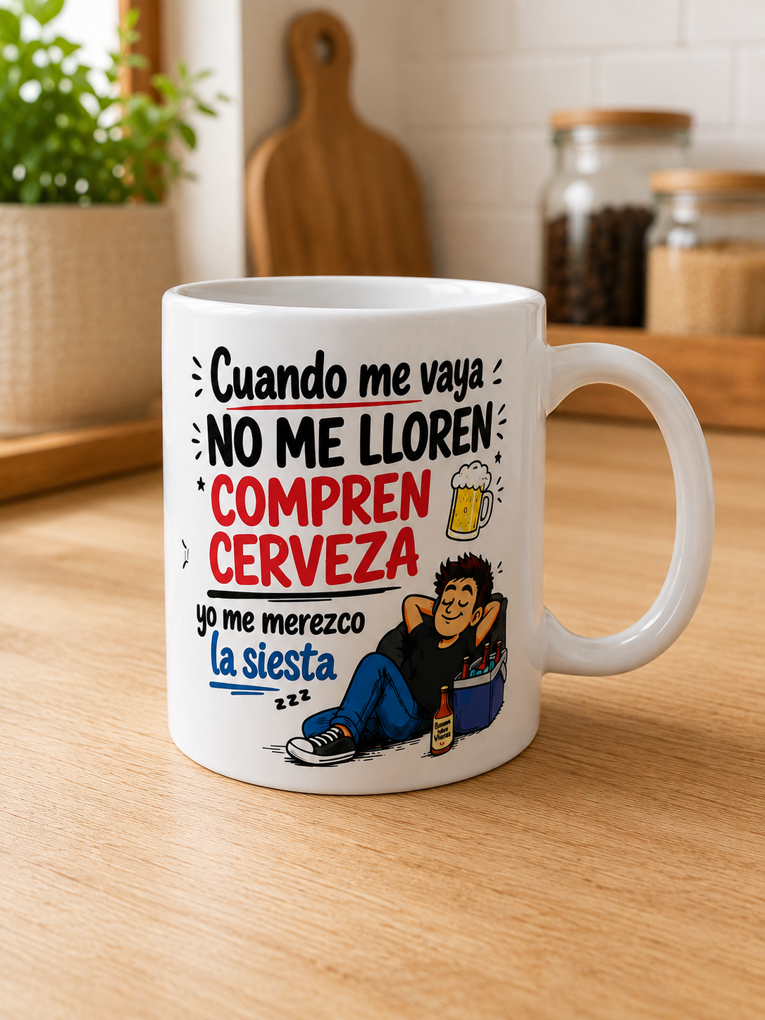 Taza divertida "Compren cerveza" para Chicos